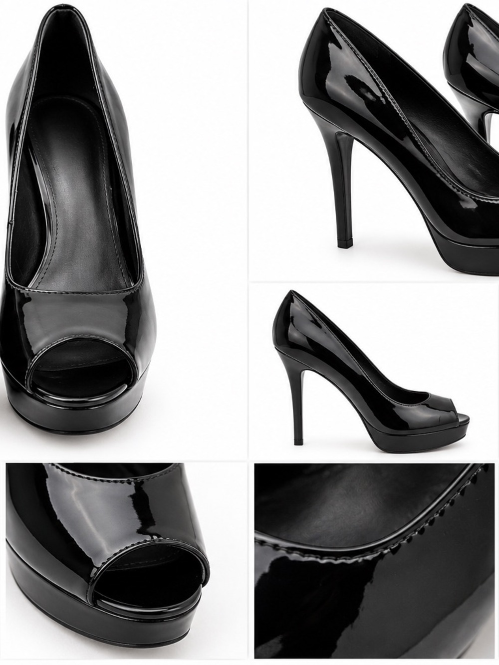 Steve Madden Black Patent Peep-Toe Platform Pumps